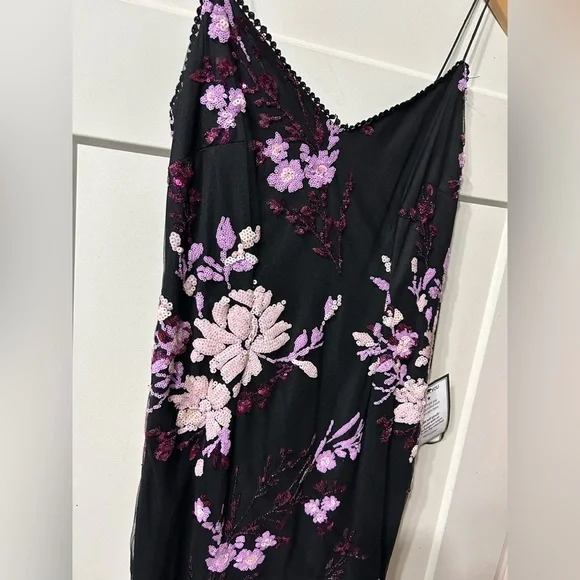 Adrianna Papell Tea Length Floral Sequin Slip Dress Black Women’s Size 6 - Picture 2 of 8